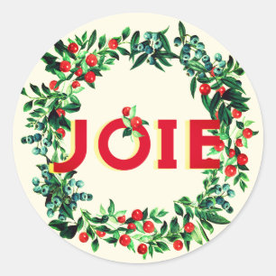 Elegant Vintage Joy JOIE Berry Wreath Classic Round Sticker