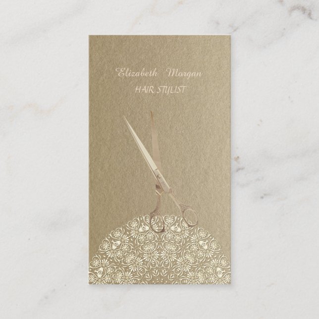 Elegant Vintage,Kraft, Lace,Scissors Business Card (Front)