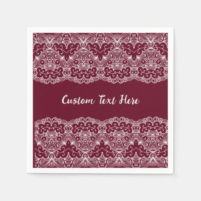 Elegant Vintage Lace Burgundy Cream Personalised Napkin (Front)