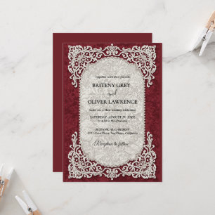 Elegant Vintage Lace Doily Burgundy Wedding Invitation