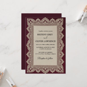 Elegant Vintage Lace Doily Burgundy Wedding Invitation
