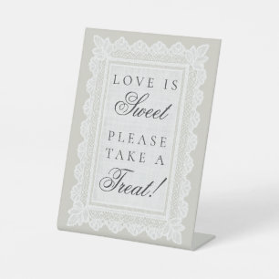 Elegant Vintage Lace Love is Sweet Treat Favour Pedestal Sign