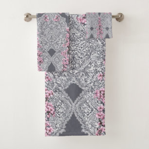 Elegant Vintage Lace Pink Floral Shabby Chic Bath Towel Set