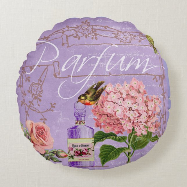 Elegant Vintage Ladies Boudoir Parfum  Round Cushion (Front)