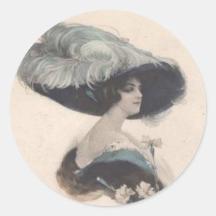 Elegant Vintage Lady in Hat Classic Round Sticker