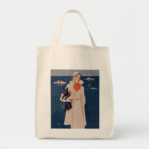 Elegant Vintage Lady White Suit Scotty Dog Sea Tote Bag
