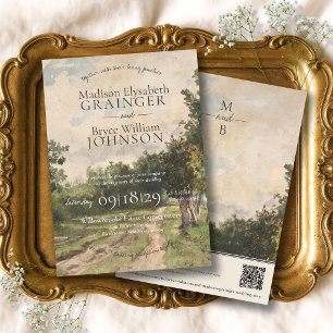 Elegant Vintage Landscape Painting Estate Wedding Invitation