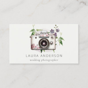 Elegant Vintage Leafy Floral Camera Photography  Business Card