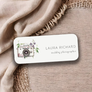 Elegant Vintage Leafy Floral Camera Photography  Name Tag