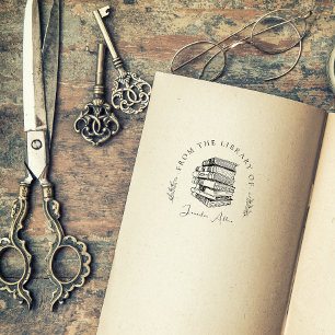 Elegant Vintage Library Books Chic Custom Name Rubber Stamp