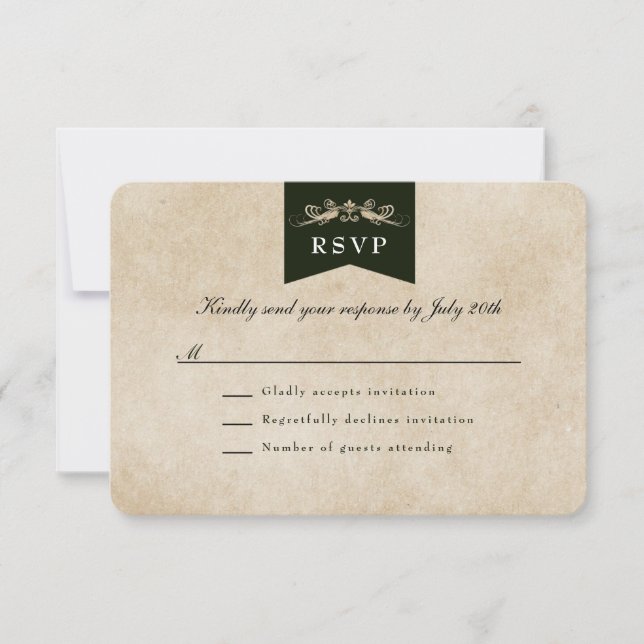Elegant Vintage Library Theme Wedding RSVP Card (Front)