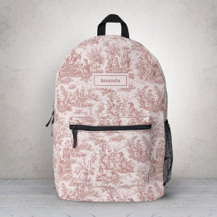 Elegant Vintage Light Brown Toile de Jouy Monogram Printed Backpack