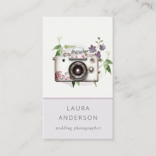 Elegant Vintage Lilac Floral Camera Photography  Business Card