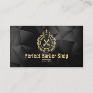 Elegant Vintage Logo Barber Shop Gold Scissors Business Card