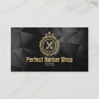 Elegant Vintage Logo Barber Shop Gold Scissors Business Card