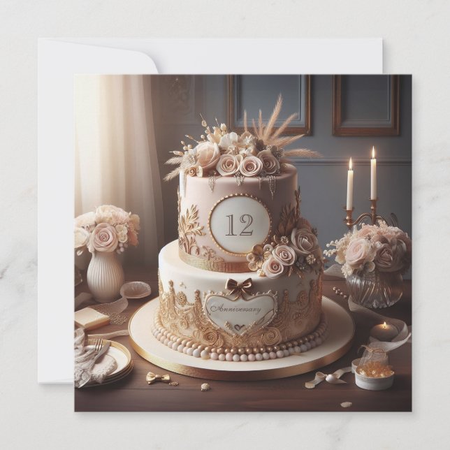  ELEGANT VINTAGE LOOK ANNIVERSARY CAKE GREETING (Front)