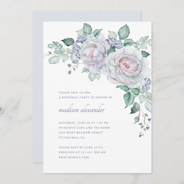 Elegant Vintage Look Floral Birthday Party Invitation (Front/Back)