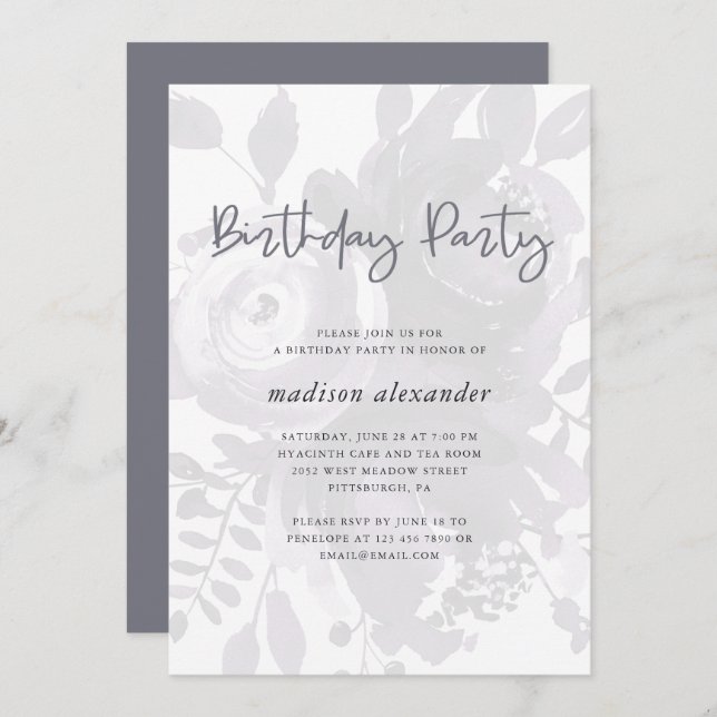 Elegant Vintage Look Floral Birthday Party Invitation (Front/Back)