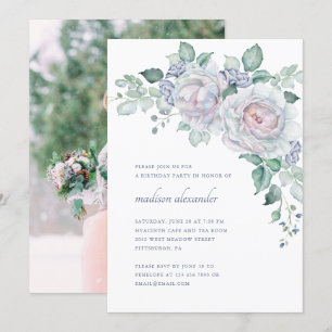 Elegant Vintage Look Floral Photo Birthday Party Invitation