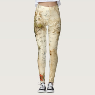 Elegant Vintage Love Note Floral Leggings