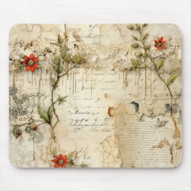 Elegant Vintage Love Note Floral Mouse Mat (Front)