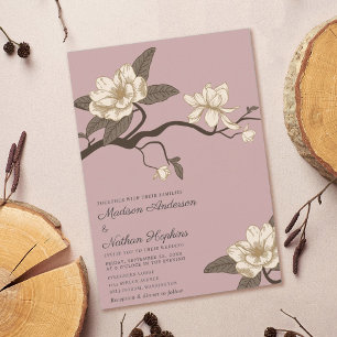 Elegant Vintage Magnolia Blush Pink Wedding Invitation