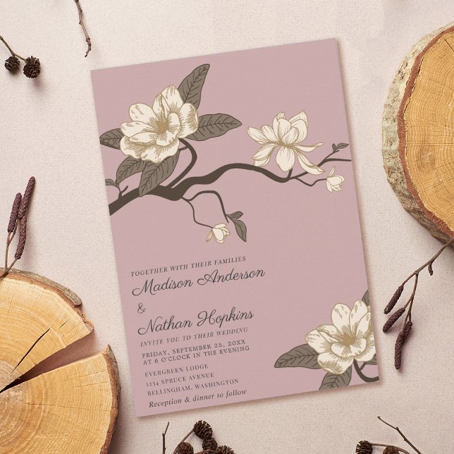 Elegant Vintage Magnolia Blush Pink Wedding Invitation (Creator Uploaded)