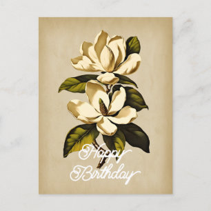 Elegant Vintage Magnolia Flower Happy Birthday Postcard