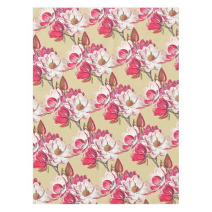 Elegant Vintage Magnolia Pink Flower Beige Pattern Tablecloth