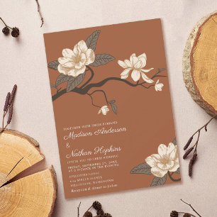 Elegant Vintage Magnolia Wedding Terracotta Invitation