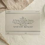 Elegant Vintage Maid of Honour Proposal Card<br><div class="desc">This card combines a timeless charm with a personal touch. With its vintage-inspired design,  it adds a touch of nostalgia to the moment. Customise it with a cherished photo and a heartfelt message to create a meaningful keepsake,  inviting your bridesmaid to share in the joy of your special day</div>