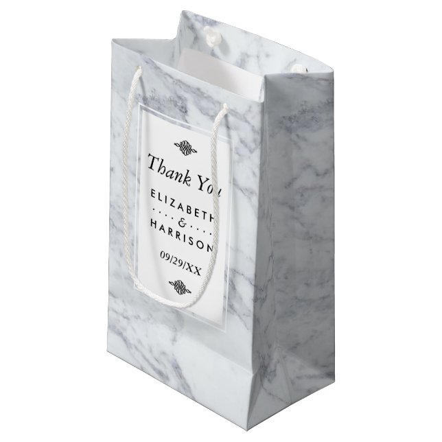 Elegant Vintage Marble Wedding Favour Small Gift Bag (Front Angled)