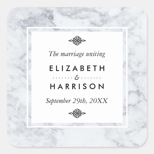 Elegant Vintage Marble Wedding Favour Square Sticker (Front)