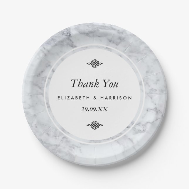 Elegant Vintage Marble Wedding Paper Plate (Front)
