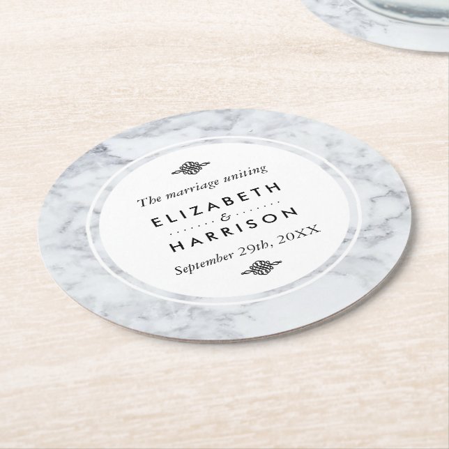 Elegant Vintage Marble Wedding Round Paper Coaster (Angled)