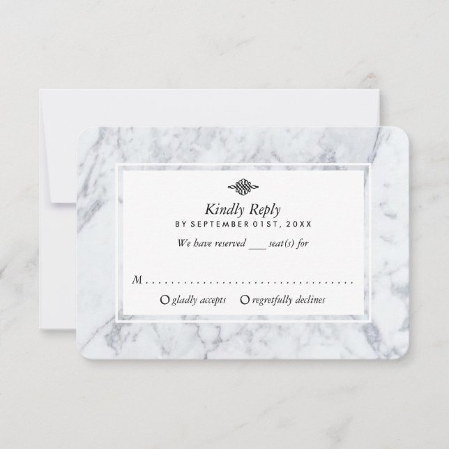 Elegant Vintage Marble Wedding RSVP Card (Front)