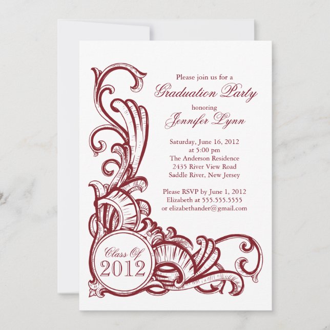 Elegant Vintage Maroon Graduation Party Invitation (Front)