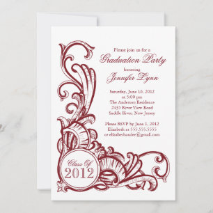 Elegant Vintage Maroon Graduation Party Invitation