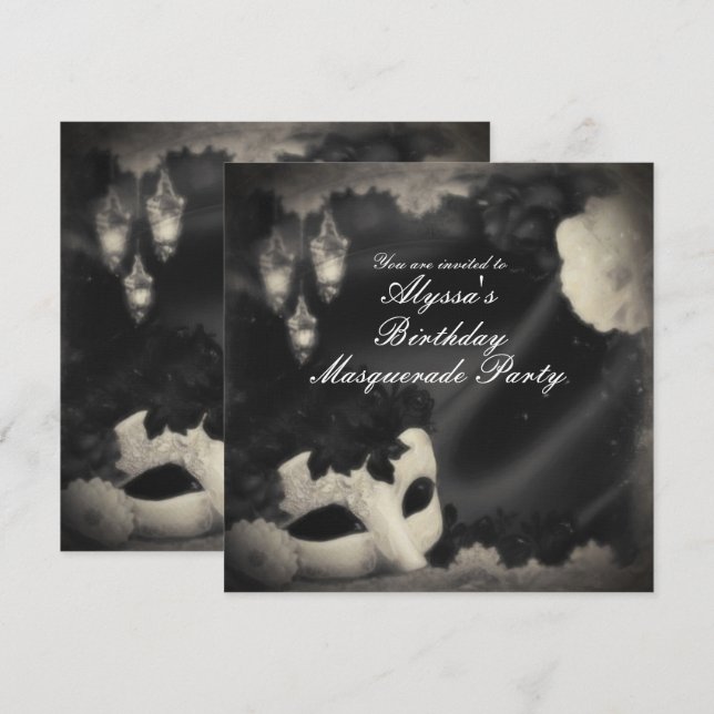 Elegant Vintage Masquerade Mask Party Invitation (Front/Back)