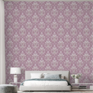 Elegant Vintage Mauve and Cream Damask Wallpaper