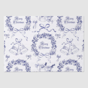 Elegant Vintage Merry Christmas Bows Blue Toile Tissue Paper