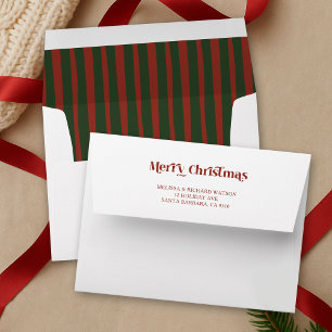 Elegant Vintage Merry Christmas Red Green Stripe Envelope