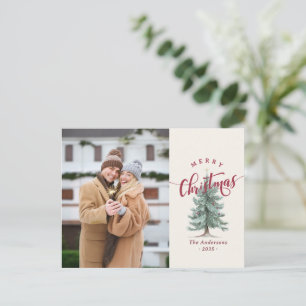 Elegant Vintage Merry Christmas Script Tree Photo Holiday Postcard