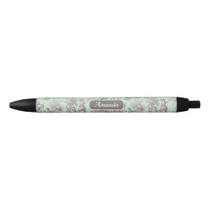 Elegant vintage mint grey toile de jouy black ink pen