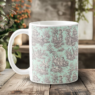 Elegant vintage mint grey toile de jouy  coffee mug