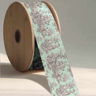 Elegant vintage mint grey toile de jouy satin ribbon