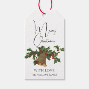 Elegant Vintage Mistletoe Bell Merry Christmas Gift Tags