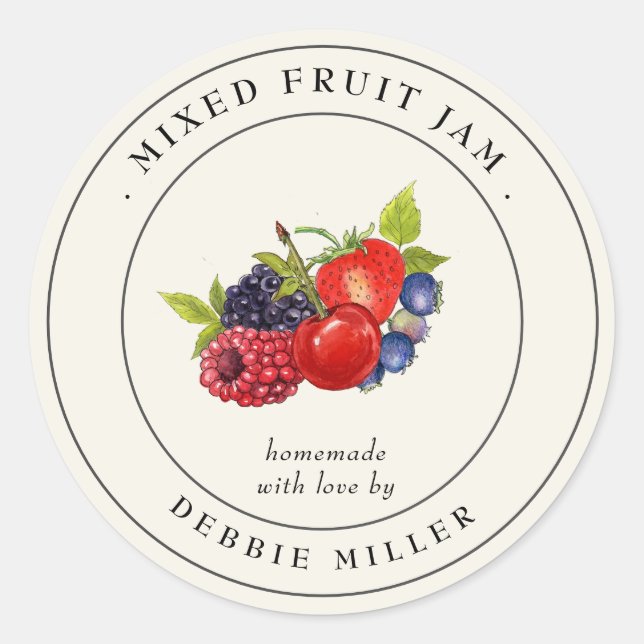 Elegant Vintage Mixed Fruit Jam  canning Label (Front)