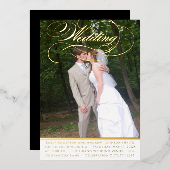Elegant Vintage Modern Gold Photo Wedding (Front/Back)