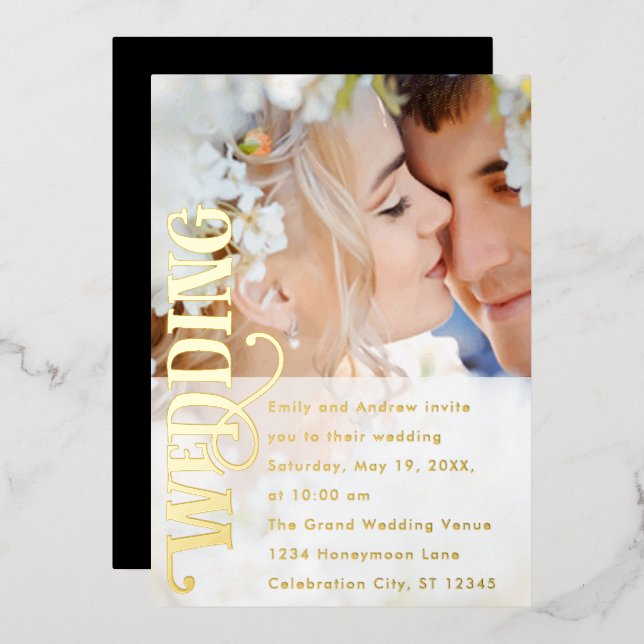 Elegant Vintage Modern Gold Photo Wedding        (Front/Back)